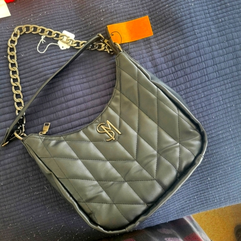 Steve Madden Quilted Black Shoulder Bag Dual Strap. NWT Trendy